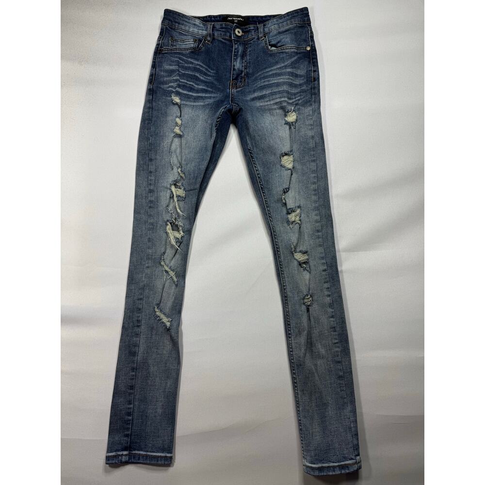 Serenede Men's Distressed Skinny Blue Stretch Denim Jeans - Size 30 (28x31.5)